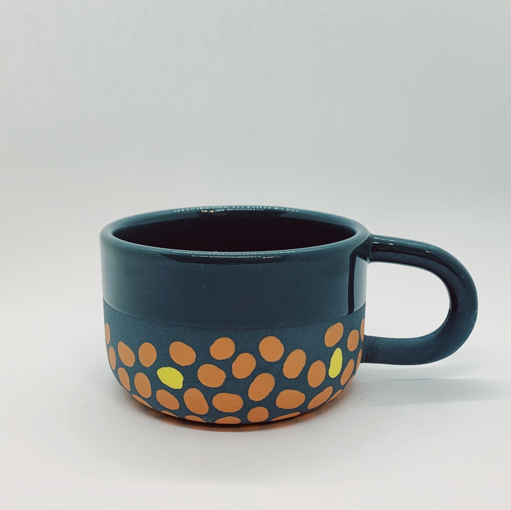 Dark Blue, Terracotta, and Yellow Tea Cup