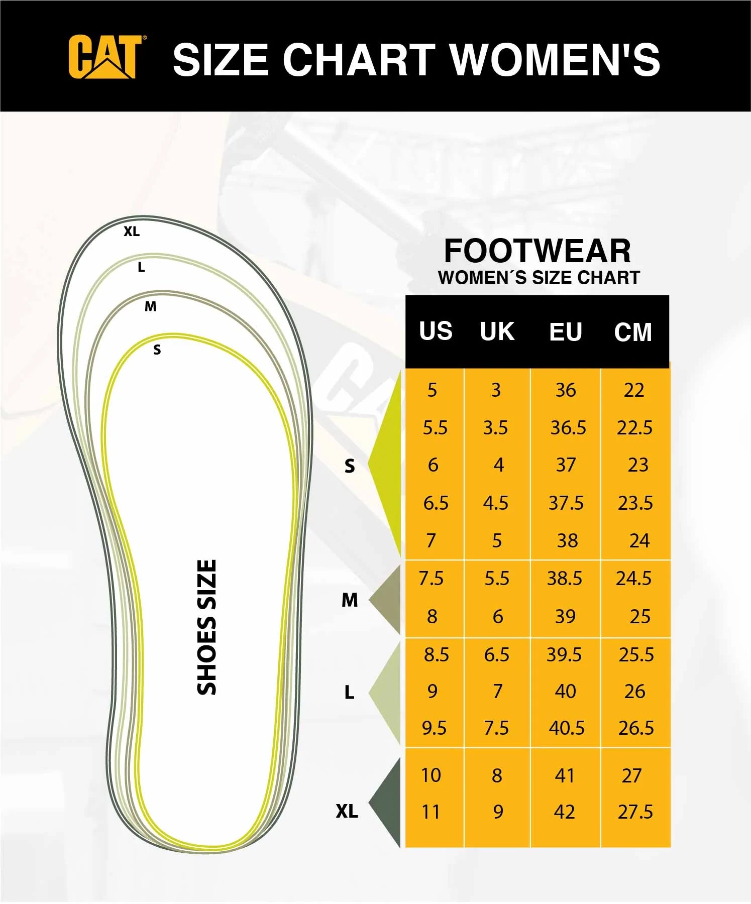 CAT - Size Chart Women's