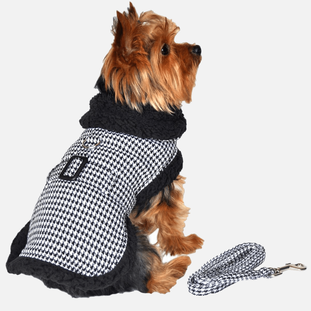 Ace Houndstooth Dog Coat Harness | Milan Pets Winter Apparel & Clothes