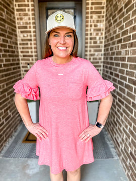 Coral Ruffle Tee Shirt Dress