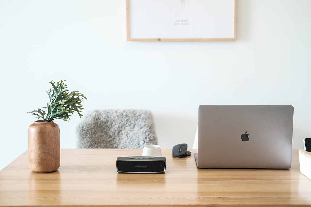 Desk setup with plant