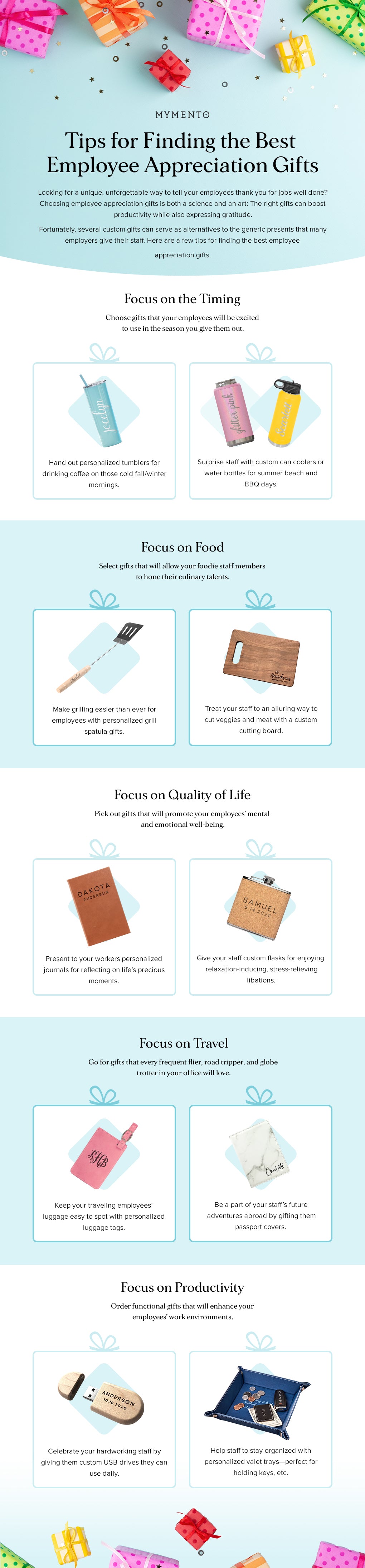 An infographic with tips for finding the best employee appreciation gifts