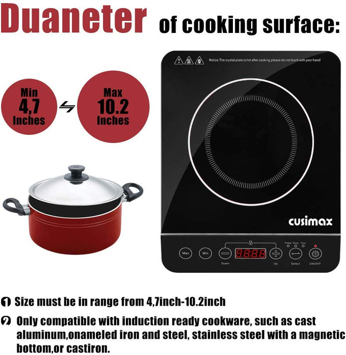 Cusimax 1800w Portable Induction Cooktop Countertop Burner 10 2 Inch S