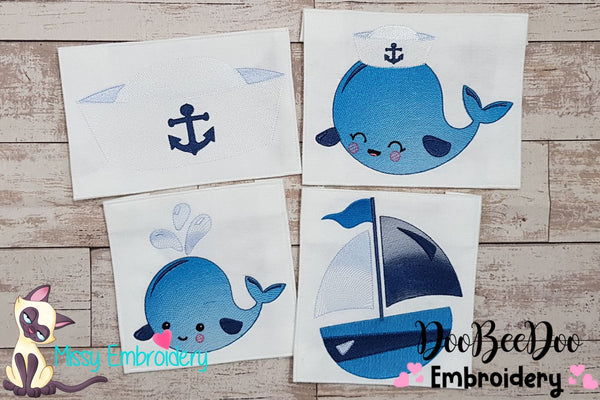 Nautical Sailor Whale Collection - Fill Stitch - Set of 4 designs - 4x4 5x4 5x7 5x8 6x10 7x12