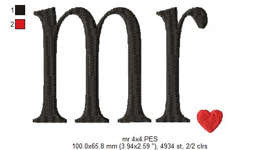 Mr. & Mrs. - Fill Stitch - 4x4 5x7 6x10