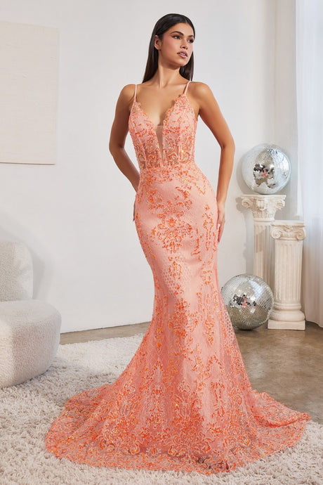 Kateprom A Line V Neck Backless Coral Lace Long Prom Dresses, Formal D –  kateprom