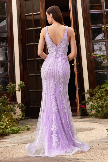 Enchanted Prom Gown Lace with Front Slit 740967TIR-Lavender