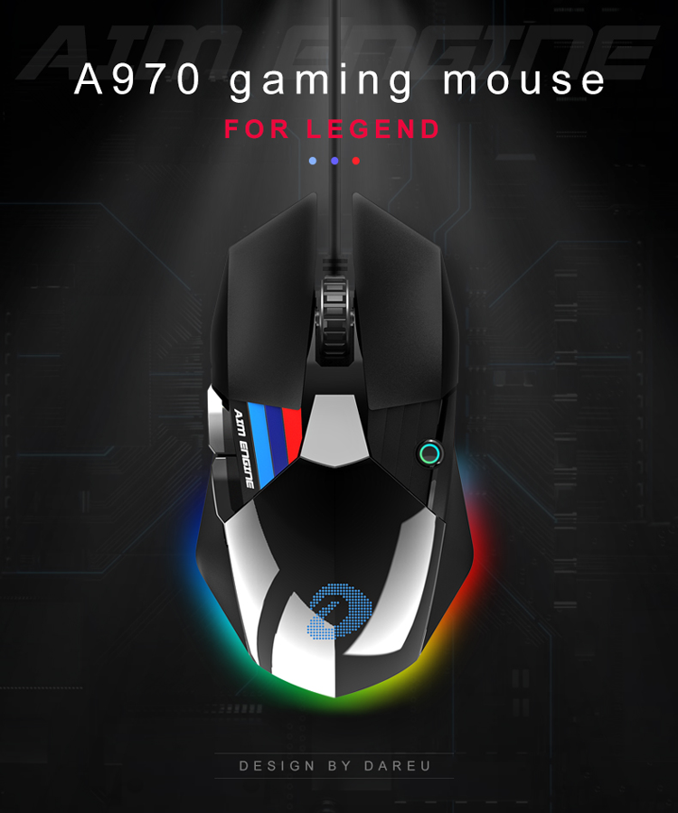 DAREU A970 FIREFLY Rainbow Backlit KBS 2nd Gaming Mouse with Customized AIM Chip, 18000 DPI and 400IPS