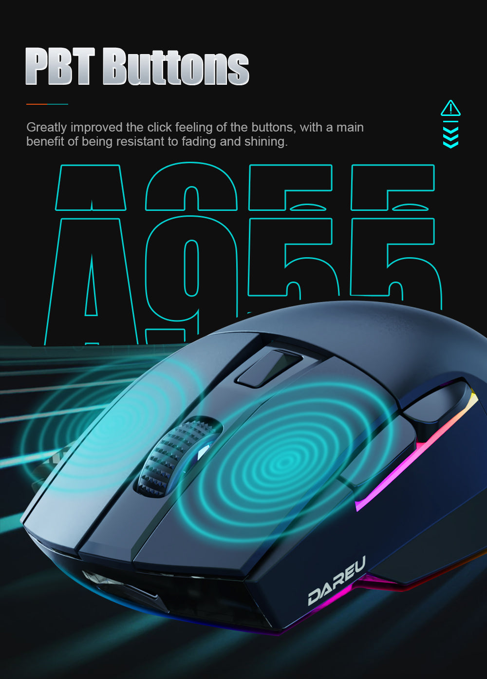 DAREU A955 Tri-Mode Wireless Gaming Mouse ft. AIM-WL Optical Sensor, Transparent Micro Switches, Transparent Bottom Cover & Magnetic Charging Base