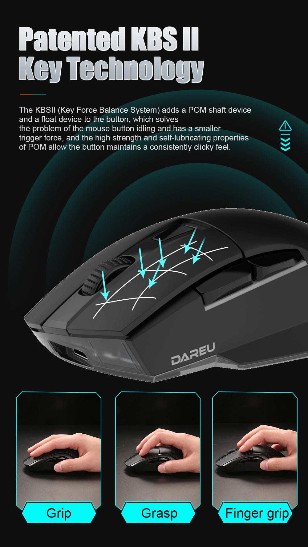 DAREU A955 Tri-Mode Wireless Gaming Mouse ft. AIM-WL Optical Sensor, Transparent Micro Switches, Transparent Bottom Cover & Magnetic Charging Base