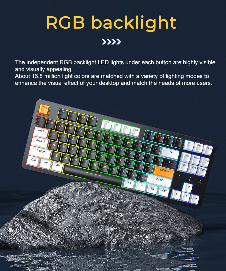 DAREU A87 PRO GASKET Tri-Mode 100% Hot-Swap 87-Key RGB Backlit Rechargeable Mechanical Gaming Keyboard with Violet Gold PRO / Sky V3 Switch