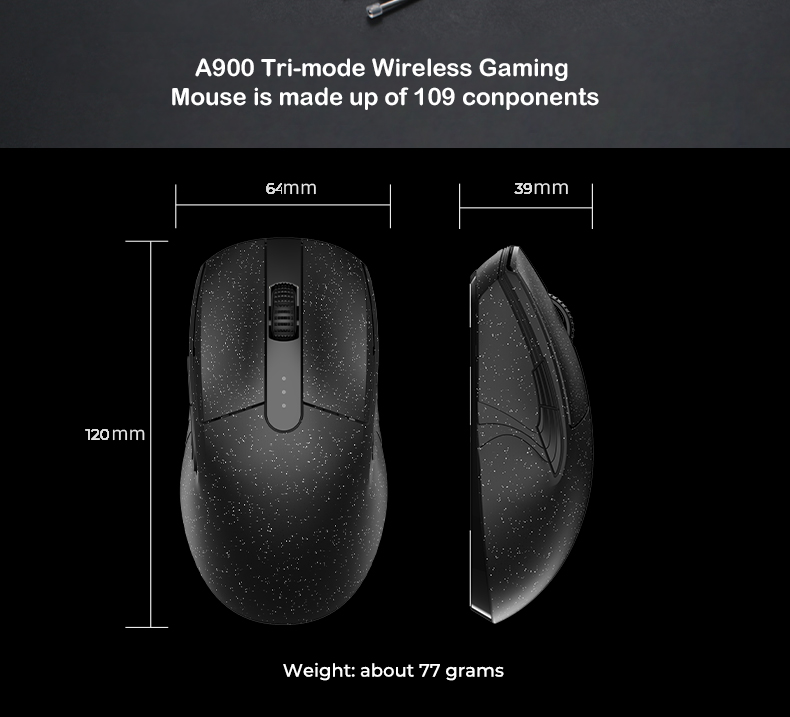 DAREU A900 Tri-Mode Fast Charing Programmable Lightweight Ergonomic Gaming Mouse ft. 19000 DPI Optical Sensor, KBS 3.0 Button & PAW3370 Chip