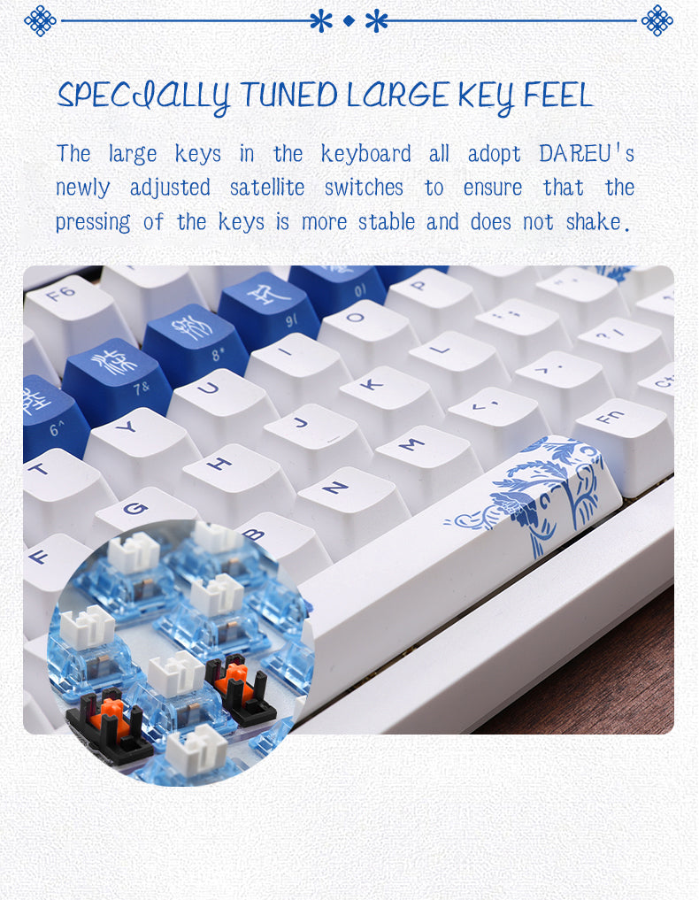 DAREU A98 Underglaze Blue Gasket Tri-Mode Connection 100% Hot-Swap 98-Key RGB Backlit Rechargeable Mechanical Gaming Keyboard with Sky V3 Switch & PBT Keycaps