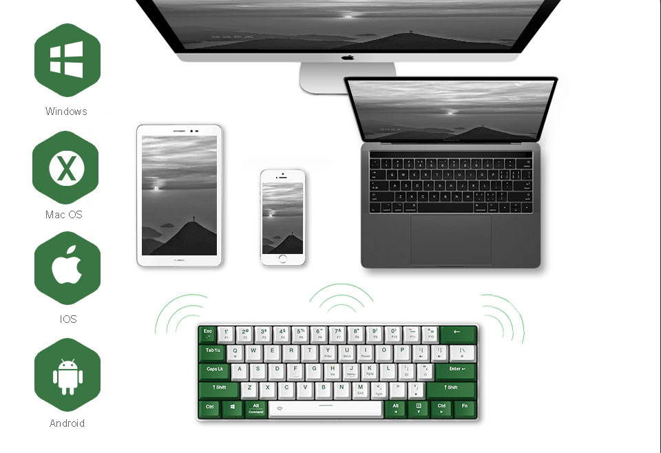 DAREU EK861 Dual-Mode Bluetooth Wireless Wired 61-Key Mini Portable Mechanical Gaming Keyboard ft. Kailh Switch, Magnetic Tripod & PBT Keycaps