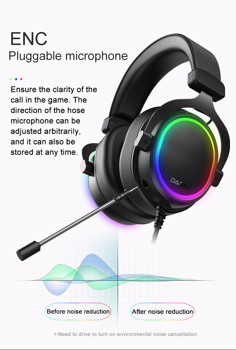 DAREU EH925s PRO Flowing RGB Backlit Noice Canceling Powerful Gaming Headset with DRS Lighting System, 7.1 Surround Sound and Magic Box Audio Controller