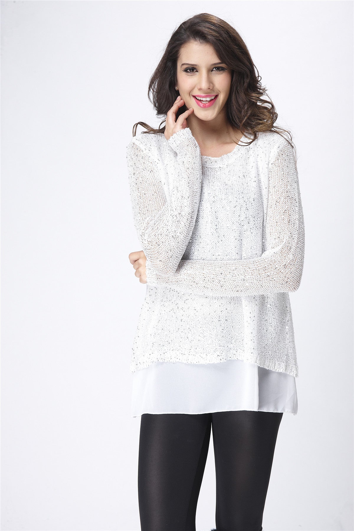 SIMPLY COUTURE Women's Plus Size Casual Sequin Layered Tunic with Bows ...