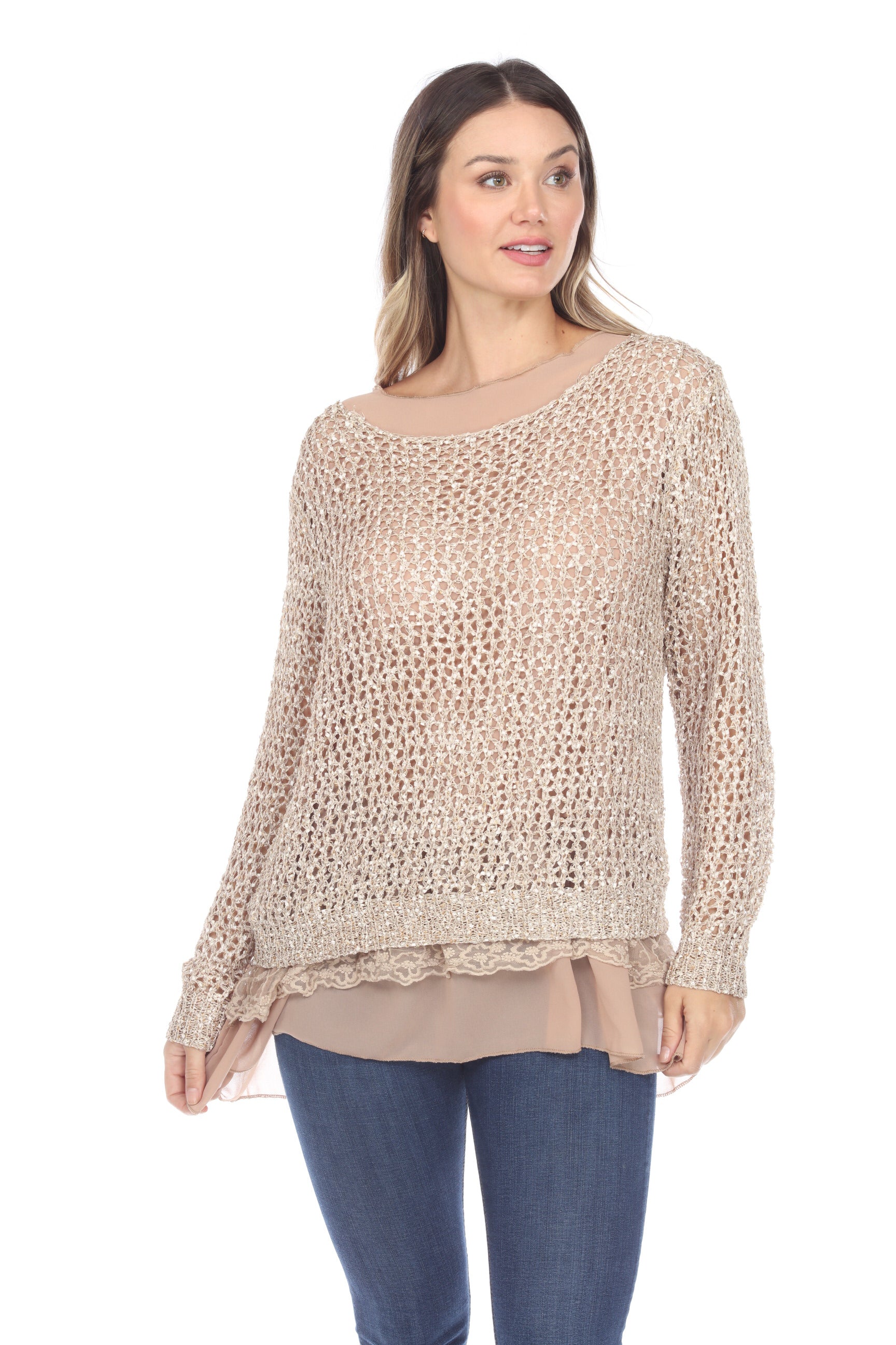 SIMPLY COUTURE Women's Plus Size Casual Khaki Crochet Net Lace Trim La ...