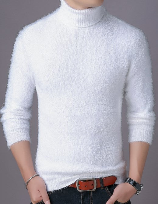 WHITE SLIM-FIT TURTLENECK COTTON SWEATER – WearManStyle