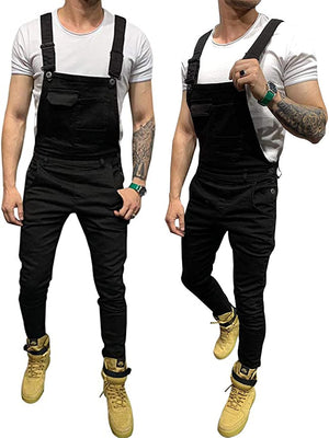 Men Denim Overalls Male Slim Fit Ripped Strap Jeans Mens Suspender Pants  Long Sleeve Jumpsuit With Pocket Male Outfits - AliExpress