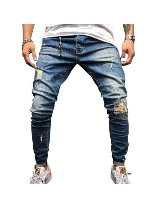 LONGBIDA Retro Streetwear Trousers Men Ripped Jeans Baggy Fashion