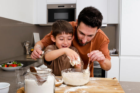 Father and son cooking