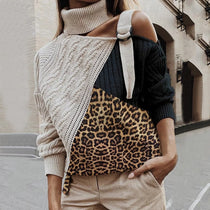 Leopard Patchwork Turtleneck Sweater