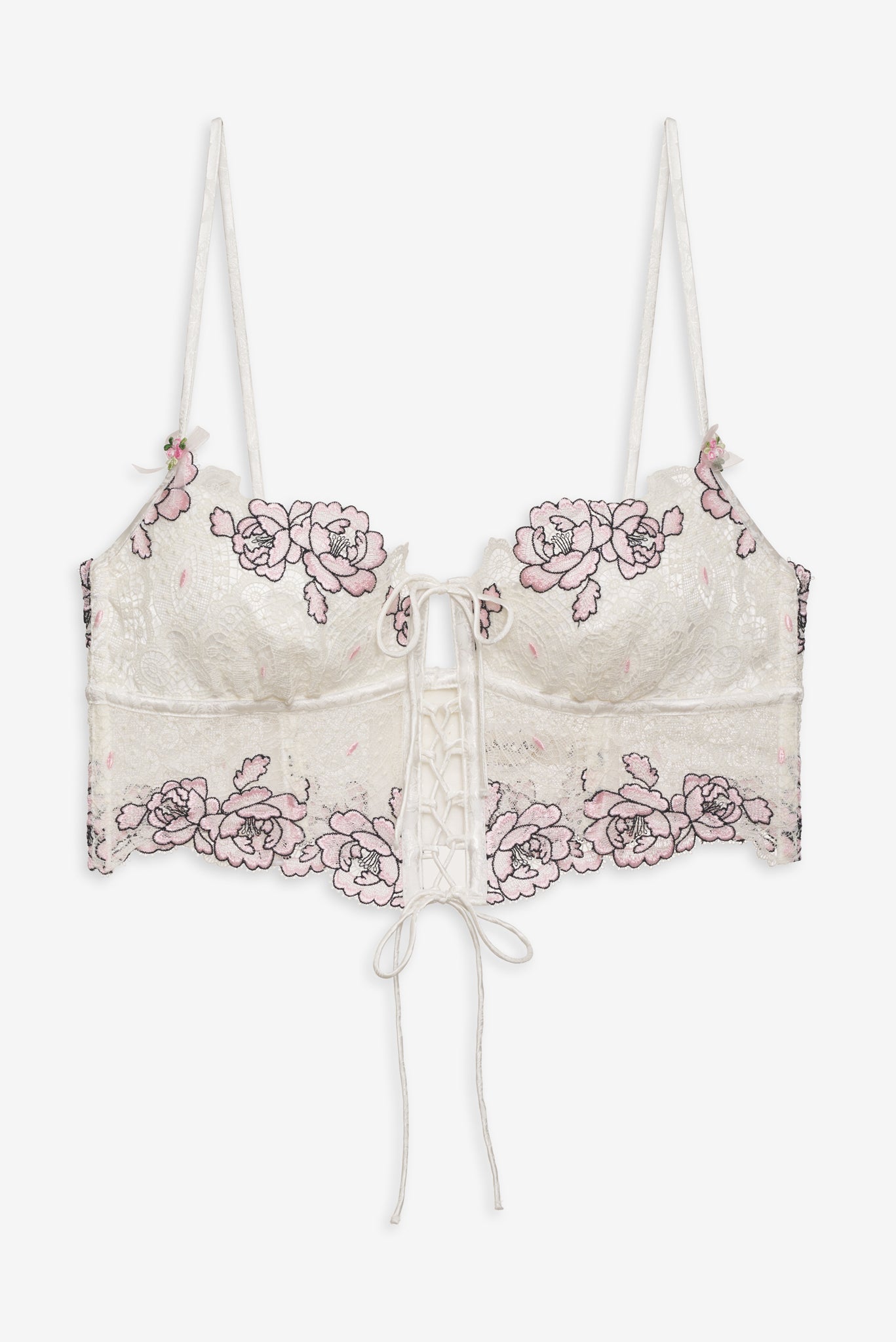 For Love & Lemons Large Love Song Bra Panty 2 Piece Set White With