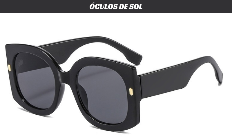 Óculos de Sol UV400 Redonda Grande Feminina Preto