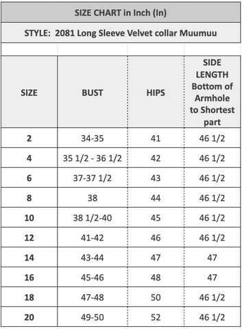 Hawaiian Dress Size Chart