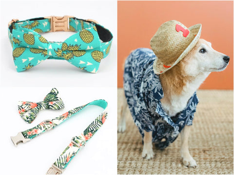 <img src="hawaiian-pet-item.jpg" alt="Green Pineapple Bow Tie for Dog, Hawaiian Palm Leaf Bow Tie for Dog - Pet Collar & Leash & Tie (3Pc Set), and Dog on Hawaiian Aloha Shirt"/>