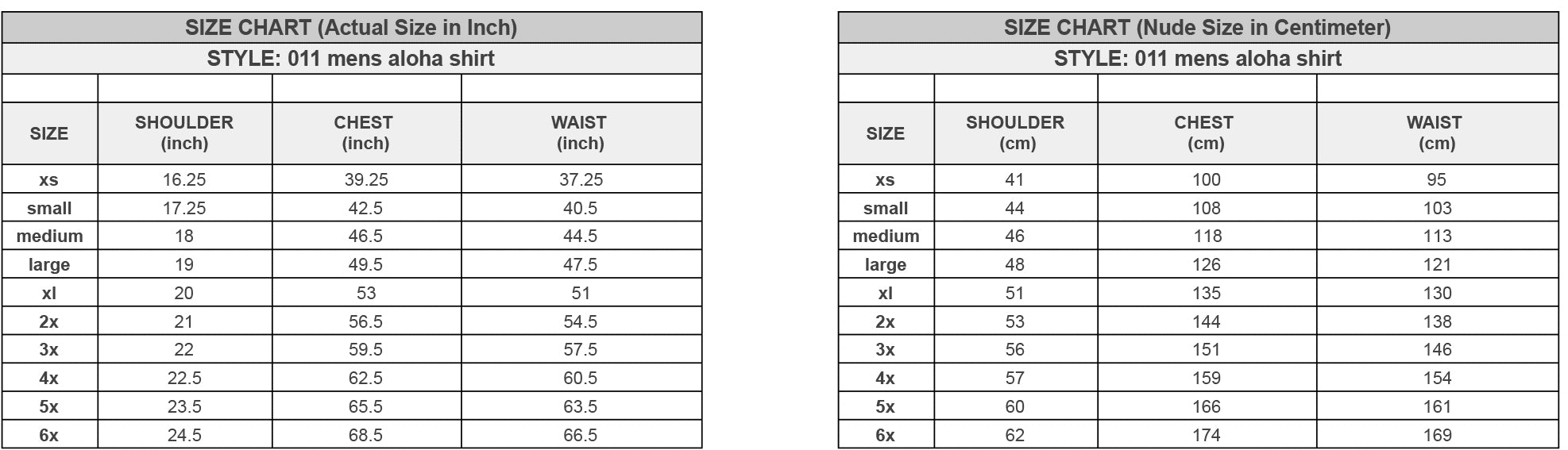 casual shirt size