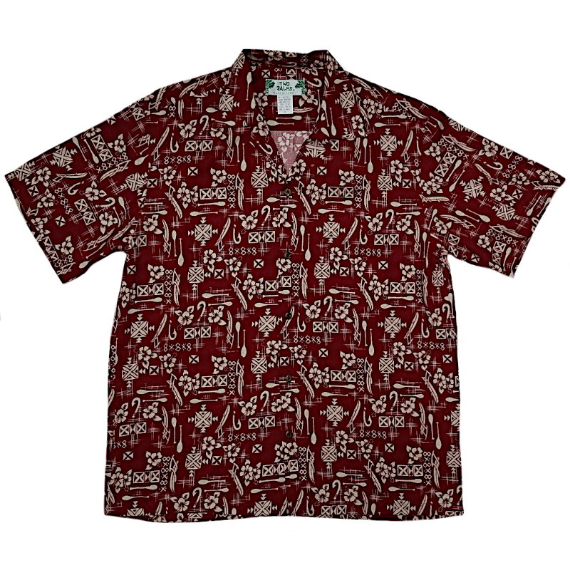 Retro Hawaiian Motif Aloha Shirt | Dark Red | Muumuu Outlet