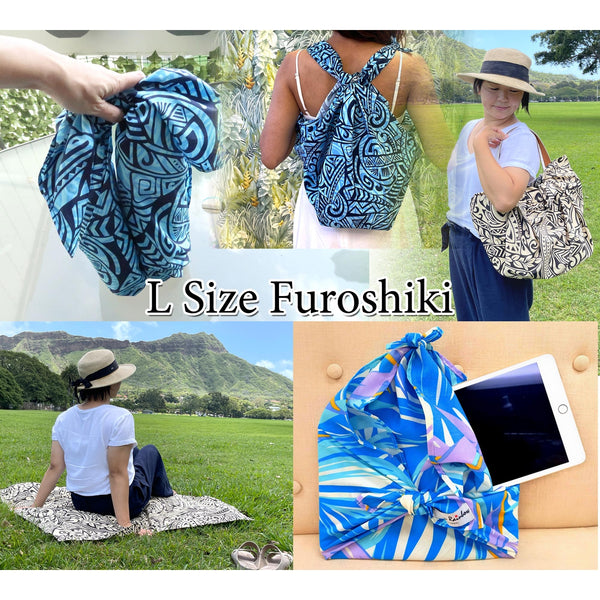 Hawaiian Mask Print Furoshiki Gift Wrapping Fabric - Black