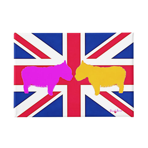 Two West Highland Whites on a British Flag (Pink Westie and Yellow Westie)