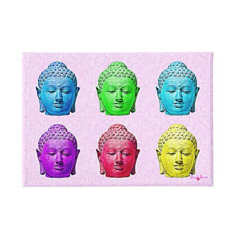Zen Art - Six Buddha Heads on a Pink Background Art Print