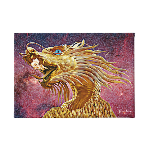 Golden Dragon Art - Blue Eyed Golden Dragon Beneath a Flaming Red Sky
