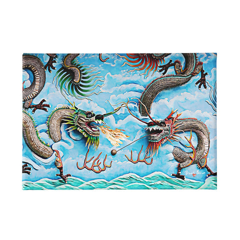 Grey dragon Art - Two Dragons Fighting in a Blue Sky above a Boiling Green Sea