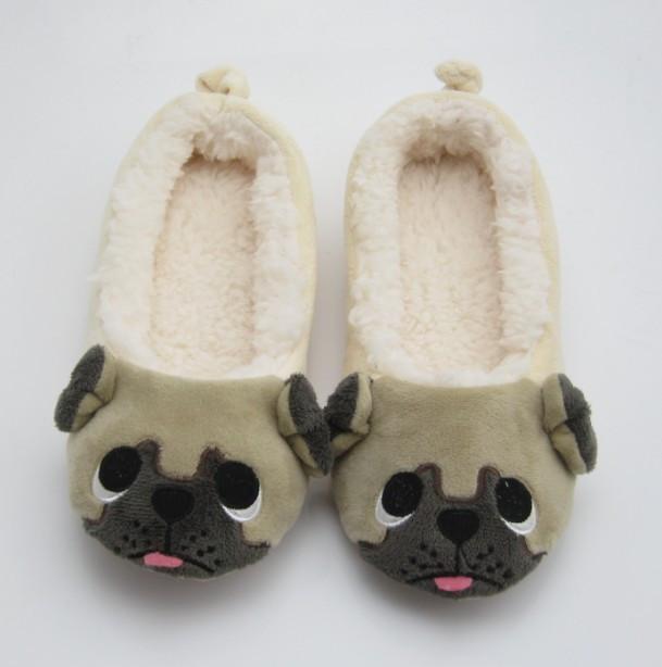 Women's fleece pug slippers - ThreadsKing