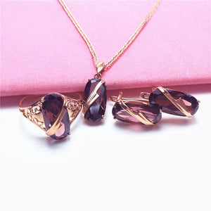New 585 purple gold plated 14k rose gold inlaid oval delicate ruby luxury jewelry set - Nellie's Way Beauty, Inc.