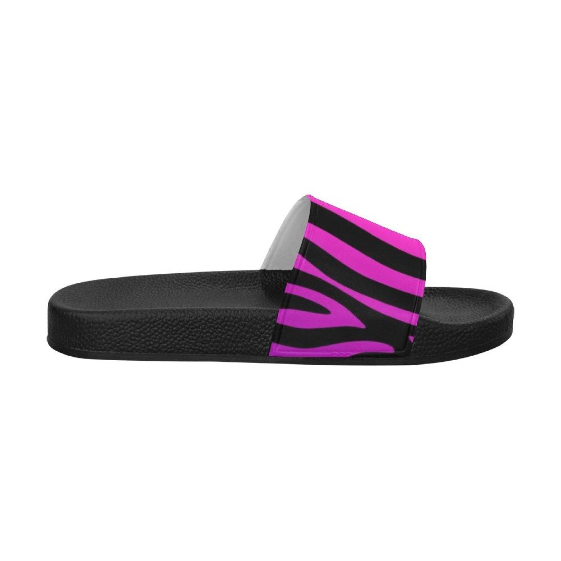 Womens Slides, Flip Flop Sandals, Purple And Black Zebra Print by inQue.Style