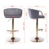 Set of 2 Bar Stools with Gold Footrest and Base Swivel Height Adjustable Mechanical Lift, Velvet