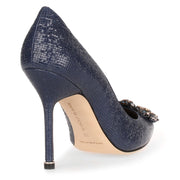 Hangisi 105 blue printed suede, colour buckle pump