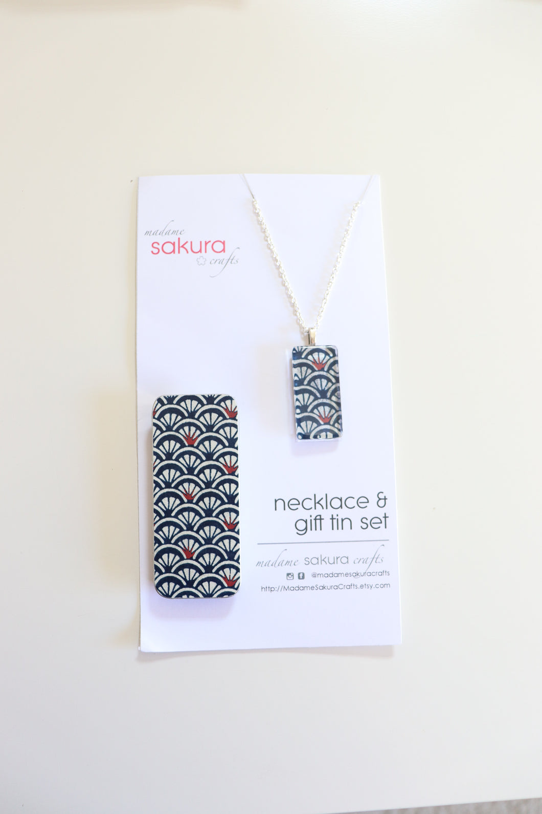 Water Pattern C - Washi Paper Necklace and Gift Tin Set