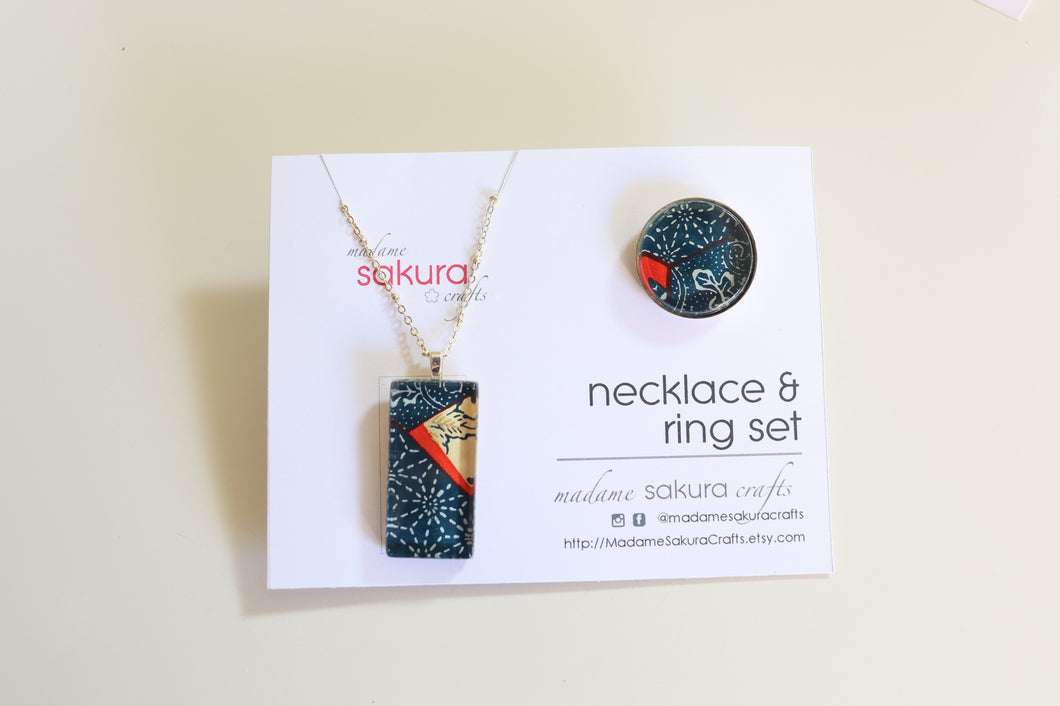 Midnight Dreams - Washi Paper Necklace and Ring Set