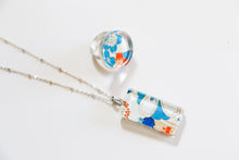 Load image into Gallery viewer, Blue Ume Blossoms - Washi Paper Necklace and Ring Set

