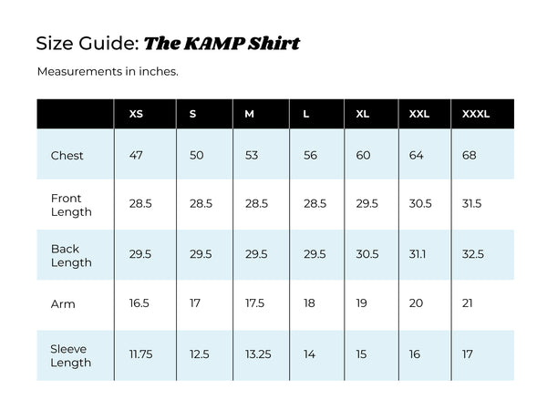 Size Guide: The KAMP Shirt – kaftko