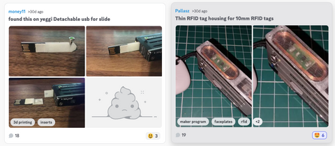 Removable USB flash drive, RFID tag housing on Keyport Maker Space in Discord