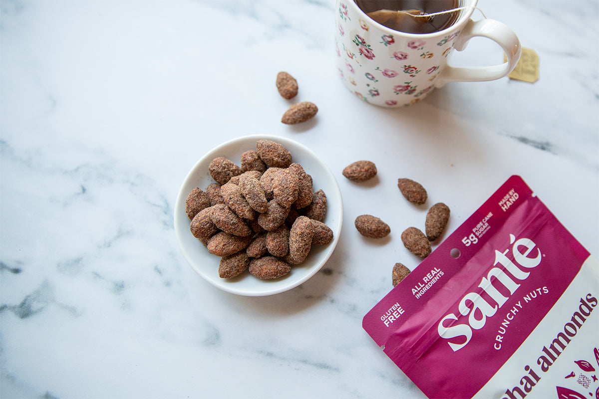 Santé Nuts - Chai Almonds paired with a cup of tea