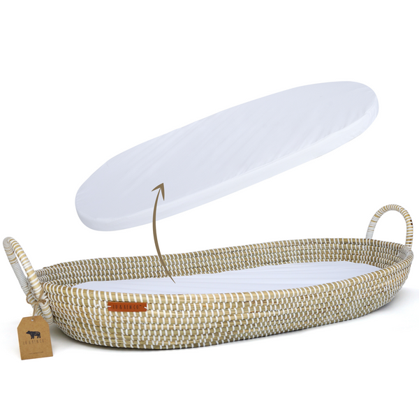 Baby Changing Basket, Woven Cotton Rope Moses Basket with Tufted Mattress  Pad and Small Storage Basket, Changing Table Topper for Baby Girls and  Boys
