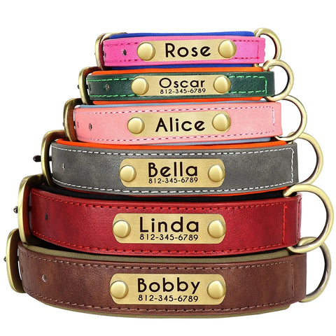 Leather dog collar with name and number / Minikauf.ch